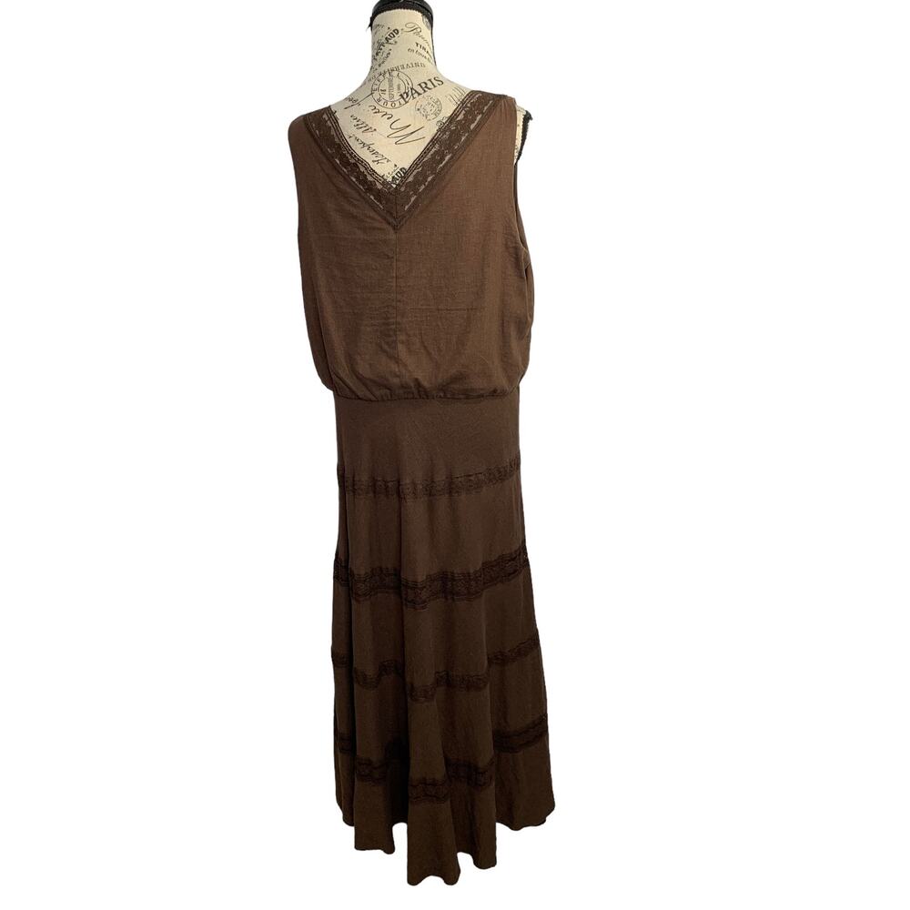 Perceptions Women Size 16 Maxi Dress Lace Trim A Line Side Zip Linen Blend Brown - Picture 8 of 10